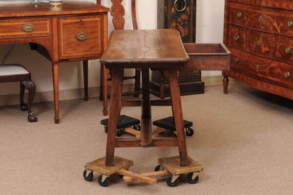 Rustic 19th Century Continental Walnut & Pine Console /Sofa Table with X Stretcher & Small Center Drawer - Image 7