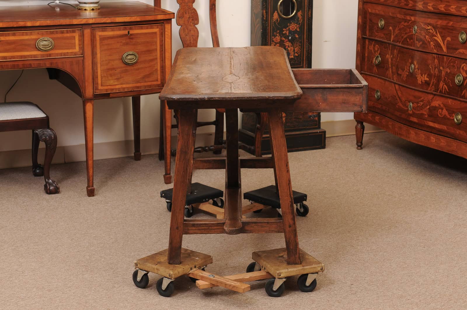 Rustic 19th Century Continental Walnut & Pine Console /Sofa Table with X Stretcher & Small Center Drawer - Image 7