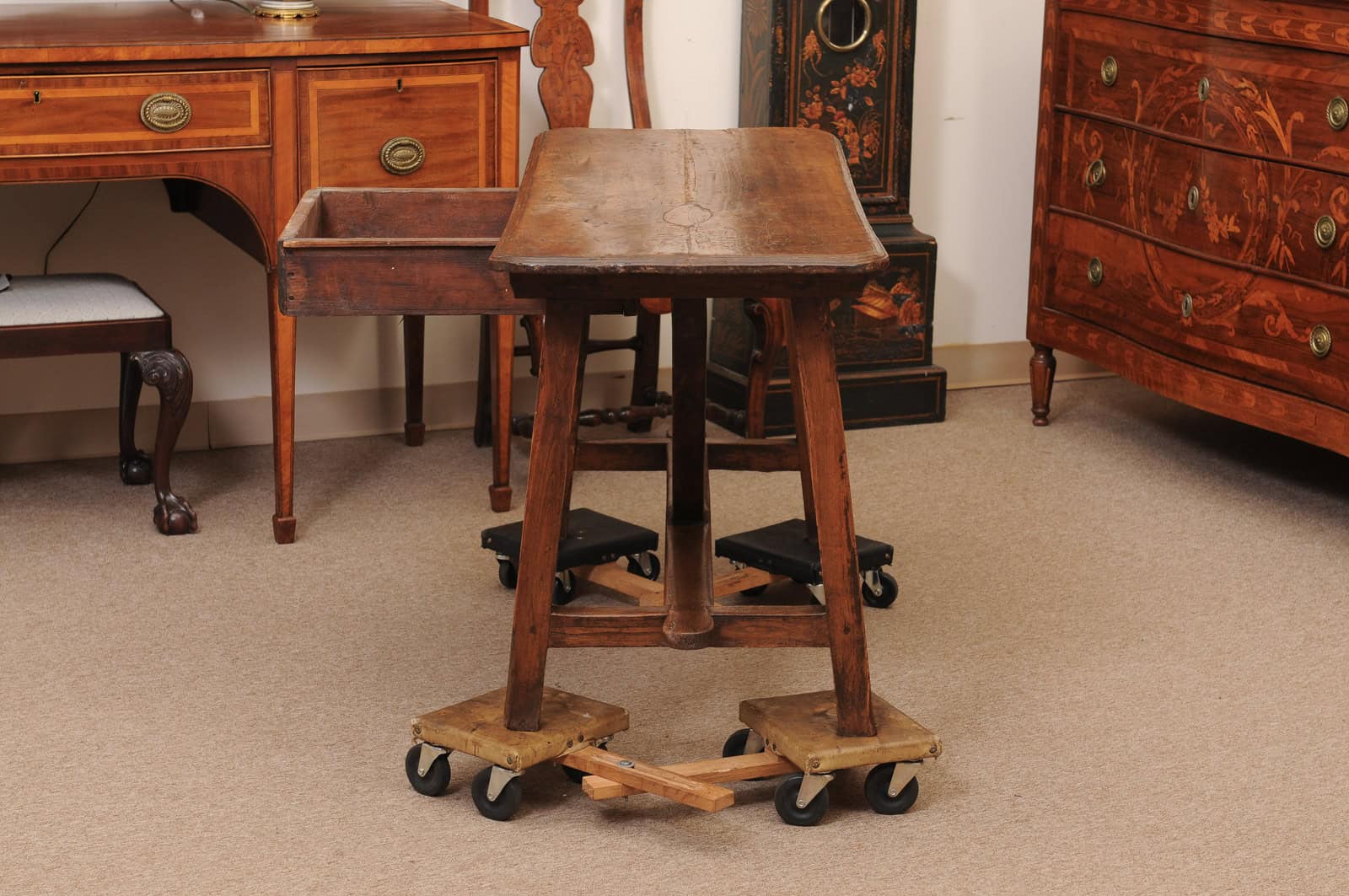 Rustic 19th Century Continental Walnut & Pine Console /Sofa Table with X Stretcher & Small Center Drawer - Image 8