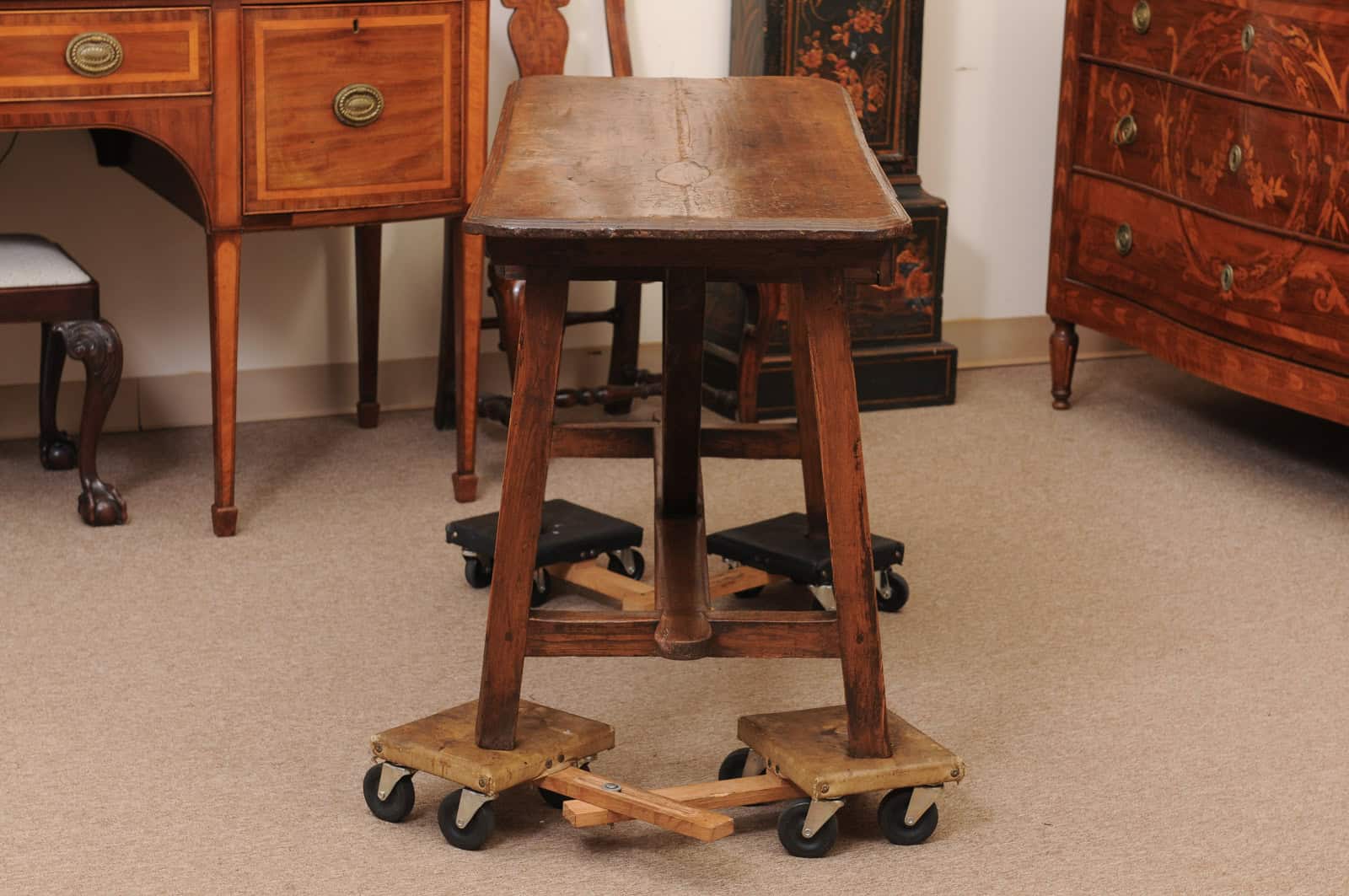 Rustic 19th Century Continental Walnut & Pine Console /Sofa Table with X Stretcher & Small Center Drawer - Image 9