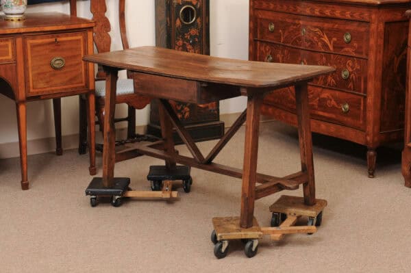 Rustic 19th Century Continental Walnut & Pine Console /Sofa Table with X Stretcher & Small Center Drawer - Image 10