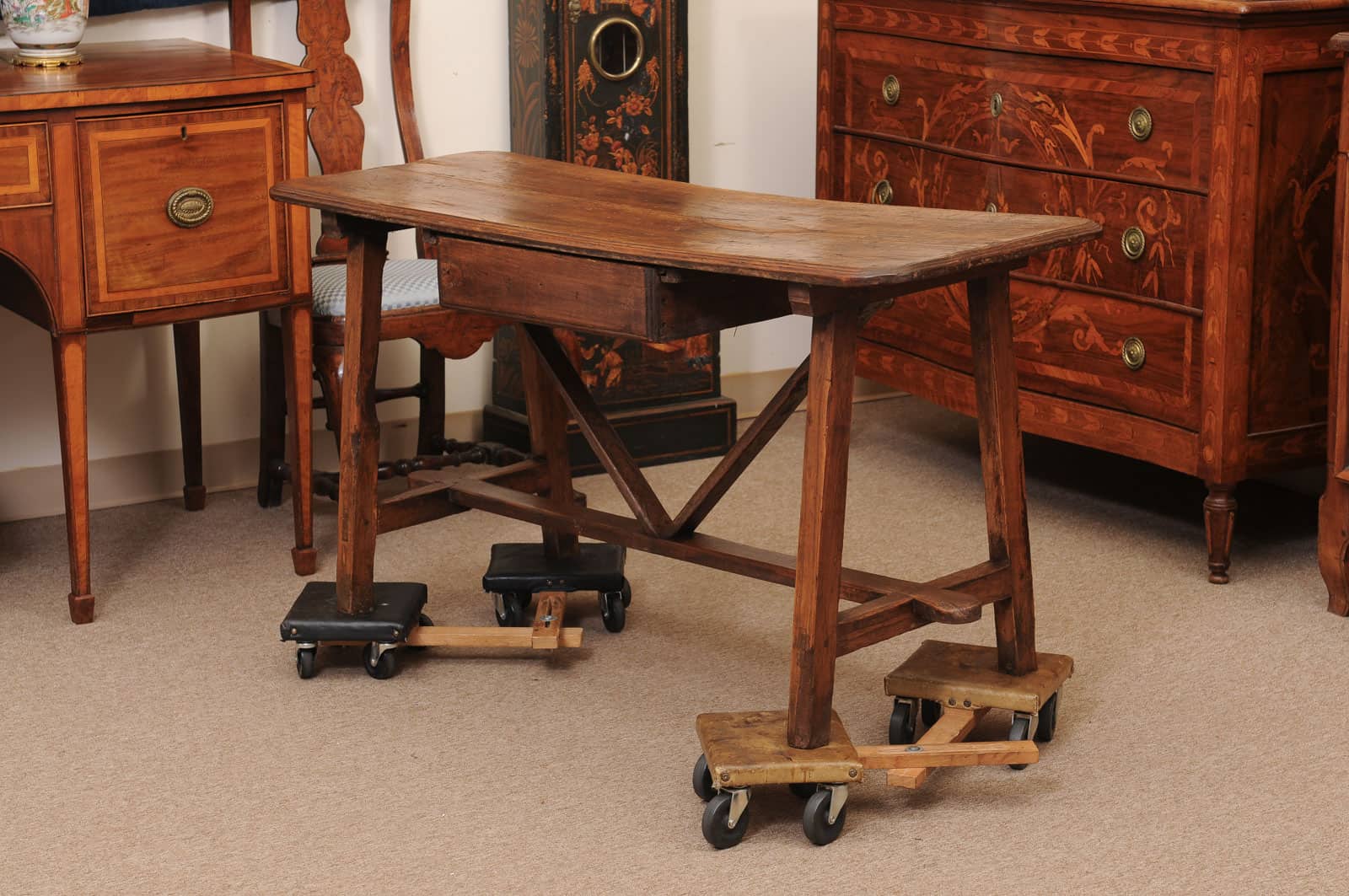 Rustic 19th Century Continental Walnut & Pine Console /Sofa Table with X Stretcher & Small Center Drawer - Image 10