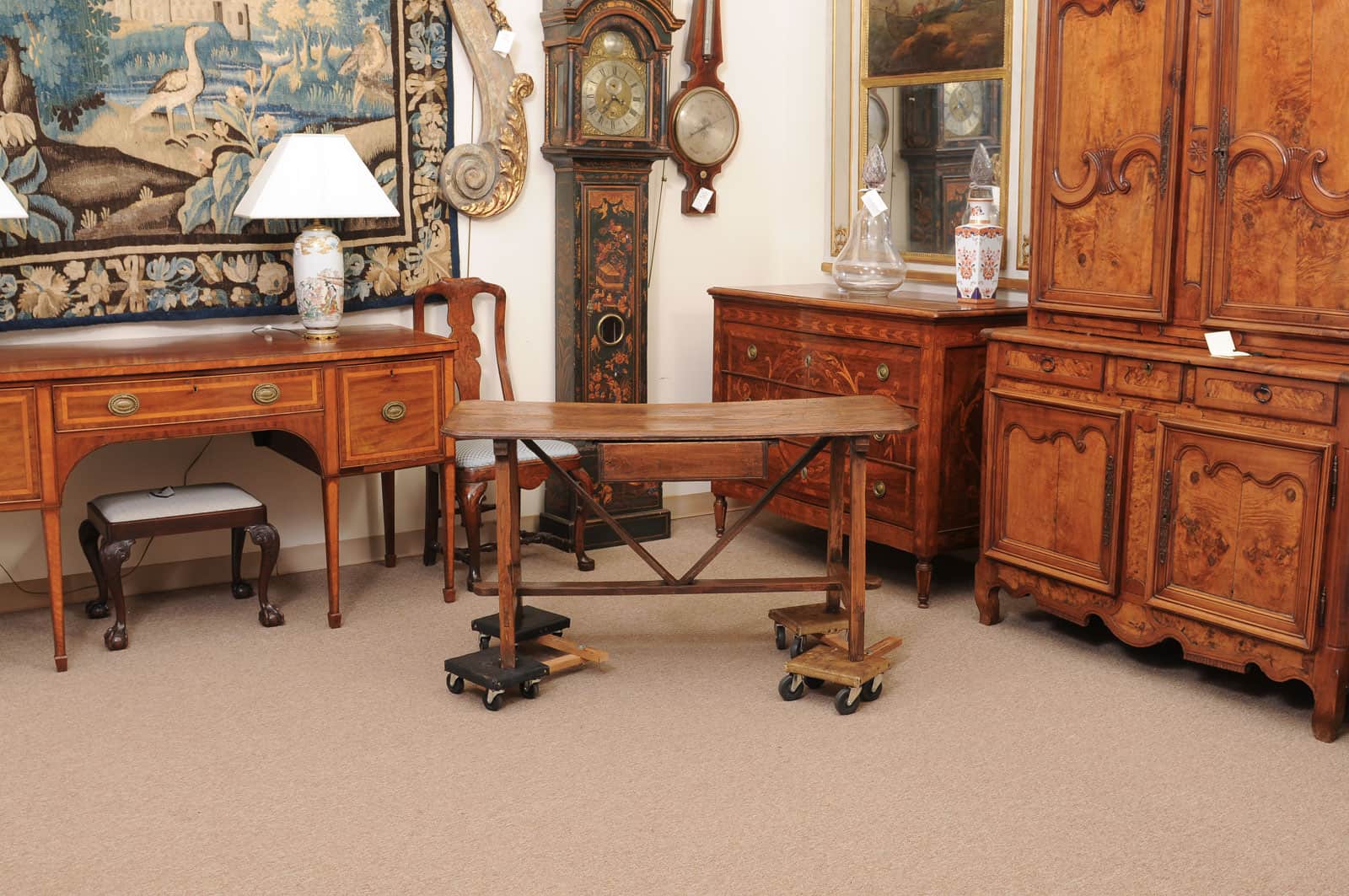 Rustic 19th Century Continental Walnut & Pine Console /Sofa Table with X Stretcher & Small Center Drawer - Image 11