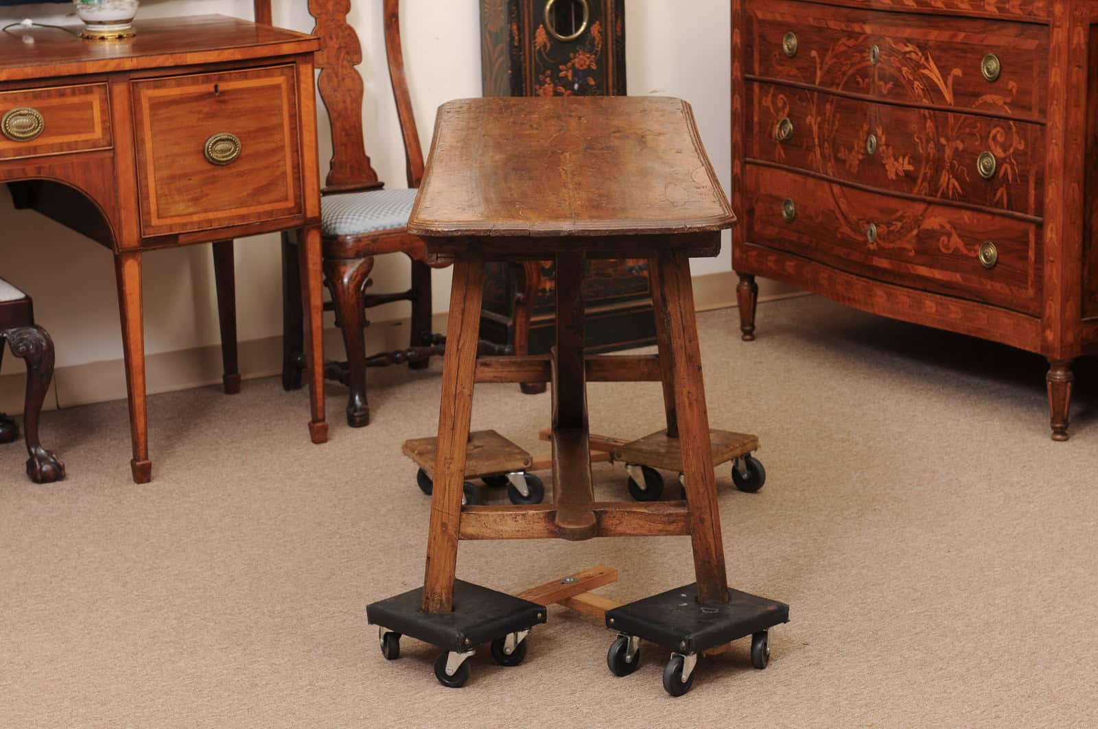 Rustic 19th Century Continental Walnut & Pine Console /Sofa Table with X Stretcher & Small Center Drawer - Image 13