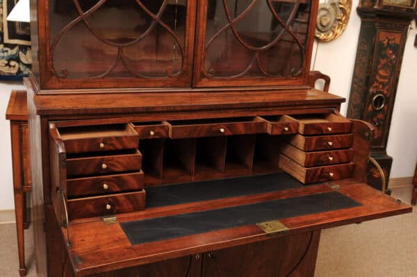English 19th Century Mahogany Secretary Bookcase with Rosewood Sash Work and Circle Paneled Doors - Image 6