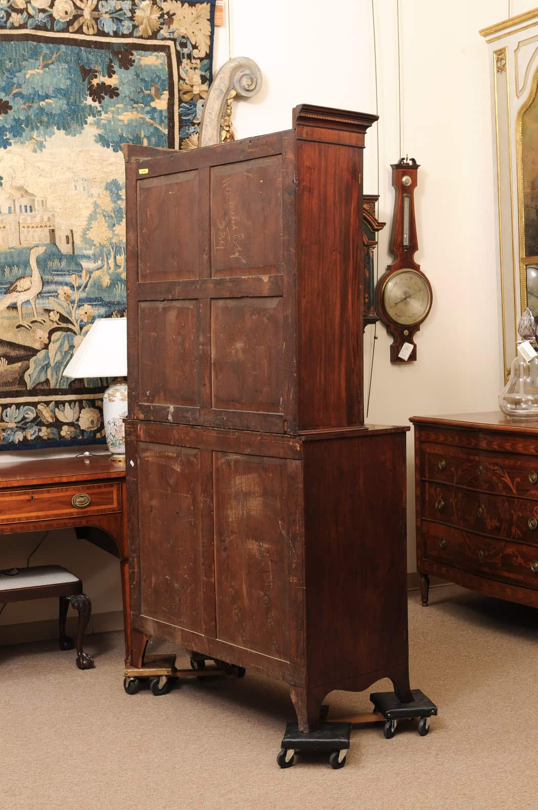 English 19th Century Mahogany Secretary Bookcase with Rosewood Sash Work and Circle Paneled Doors - Image 9