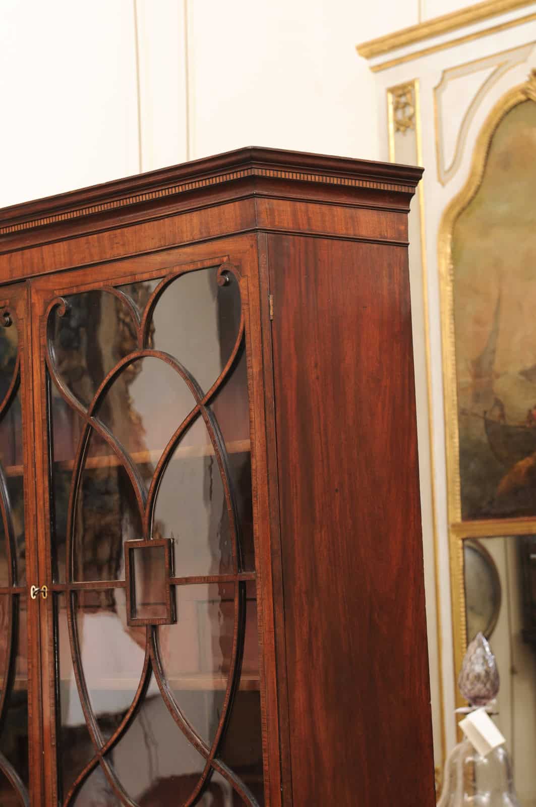 English 19th Century Mahogany Secretary Bookcase with Rosewood Sash Work and Circle Paneled Doors - Image 14