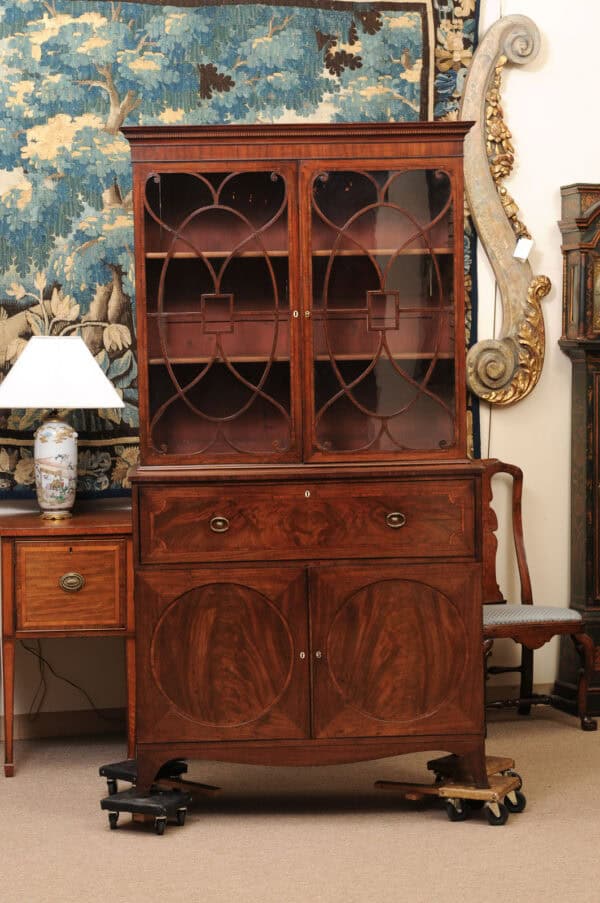 English 19th Century Mahogany Secretary Bookcase with Rosewood Sash Work and Circle Paneled Doors - Image 15