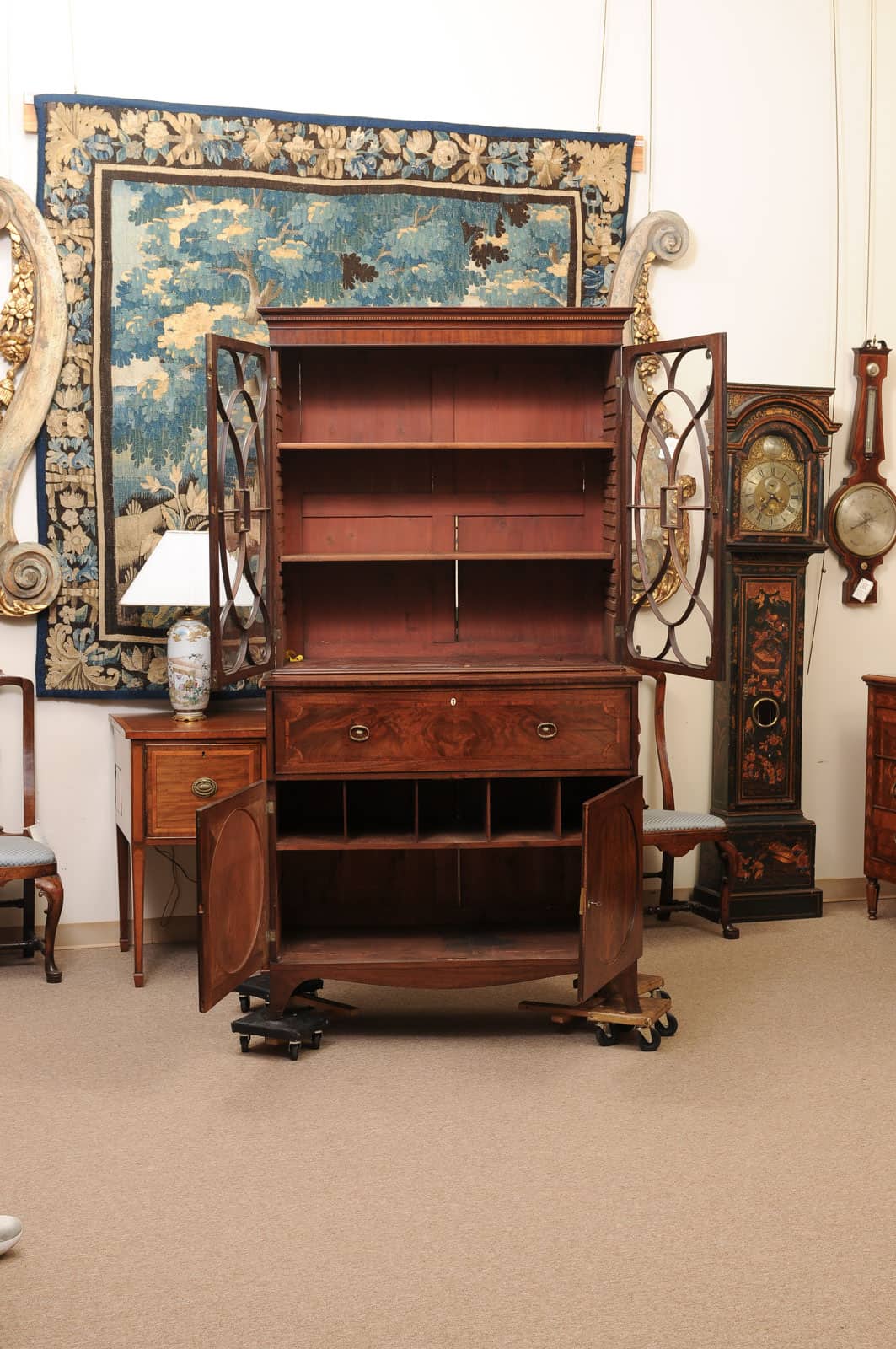 English 19th Century Mahogany Secretary Bookcase with Rosewood Sash Work and Circle Paneled Doors - Image 16