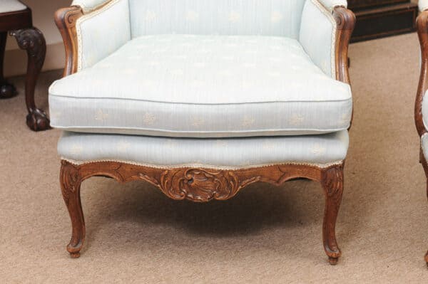 Pair of French XV Style Oak Bergeres with Carving and Cabriole Legs - Image 14