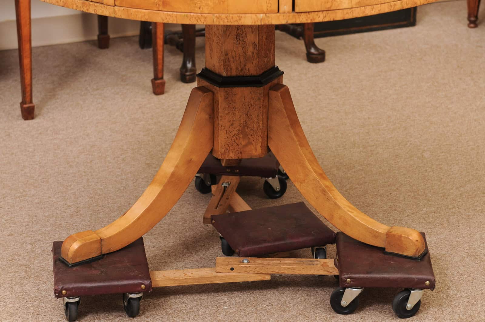 Biedemeier 19th Century Drum Table in Birch, Burled Elm and Rosewood Crossbanding with 6 Drawers and Pedestal Base - Image 9