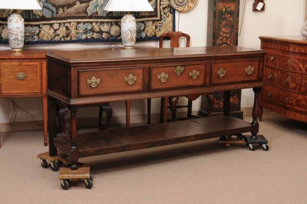 19th Century English Dresser Base with Crossbanding, 3 Drawers and Pot Board Below - Image 3