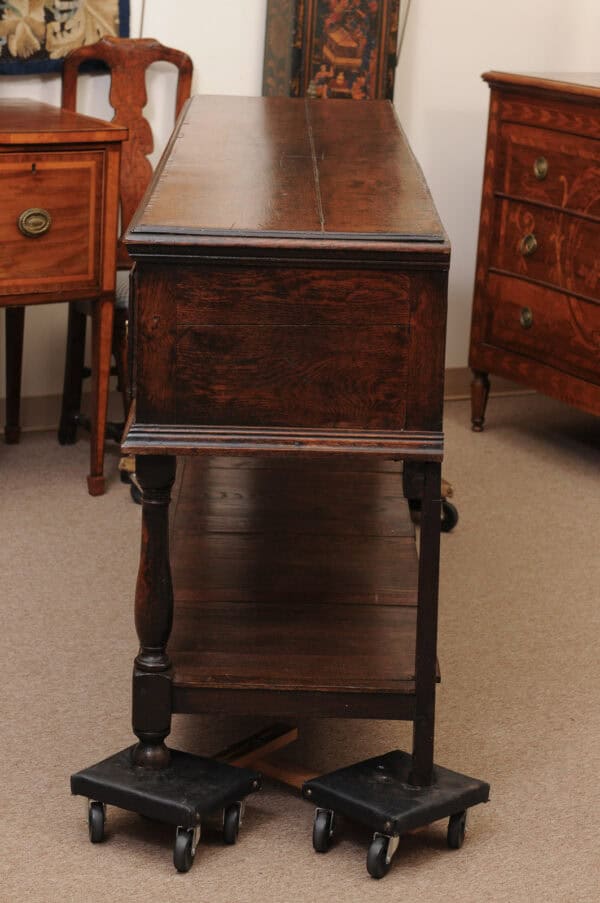 19th Century English Dresser Base with Crossbanding, 3 Drawers and Pot Board Below - Image 11