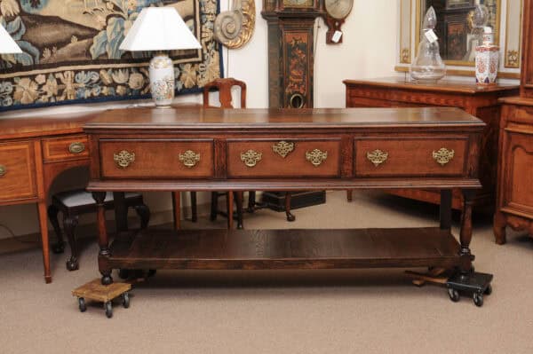 19th Century English Dresser Base with Crossbanding, 3 Drawers and Pot Board Below - Image 14