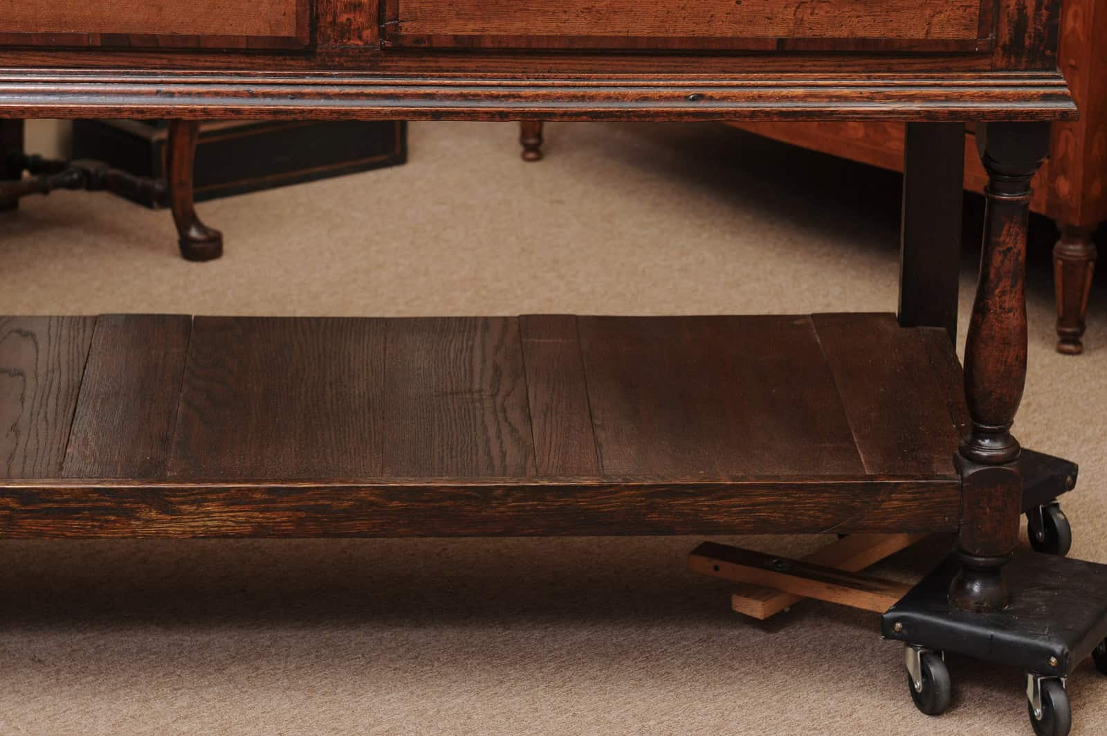 19th Century English Dresser Base with Crossbanding, 3 Drawers and Pot Board Below - Image 15