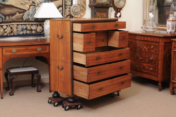 19th Century English Brass Mounted Mahogany Campaign Chest with Ebonized Detail & Secretary Drawer - Image 4