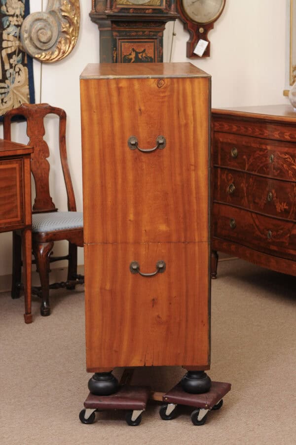 19th Century English Brass Mounted Mahogany Campaign Chest with Ebonized Detail & Secretary Drawer - Image 14