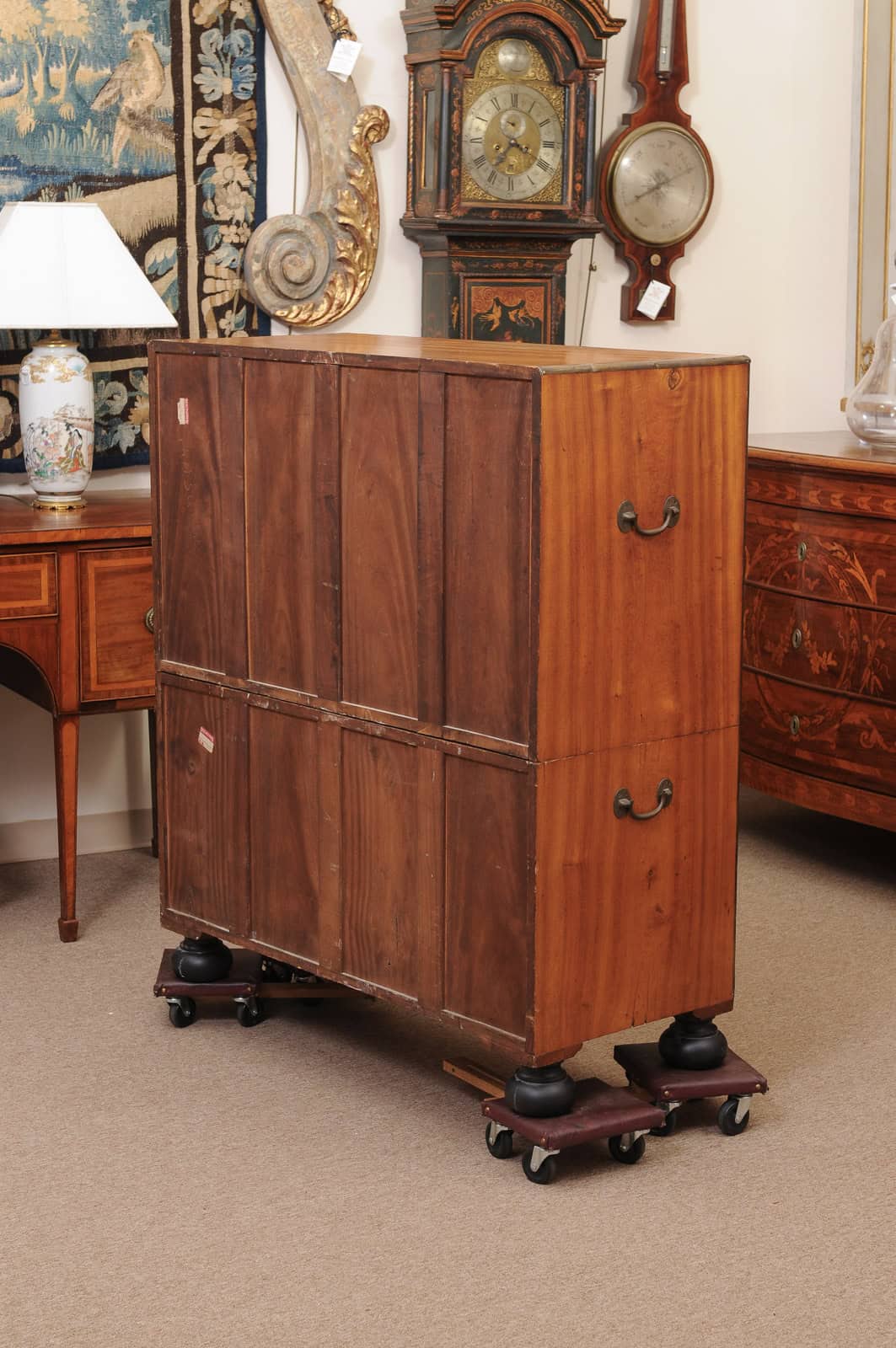 19th Century English Brass Mounted Mahogany Campaign Chest with Ebonized Detail & Secretary Drawer - Image 15