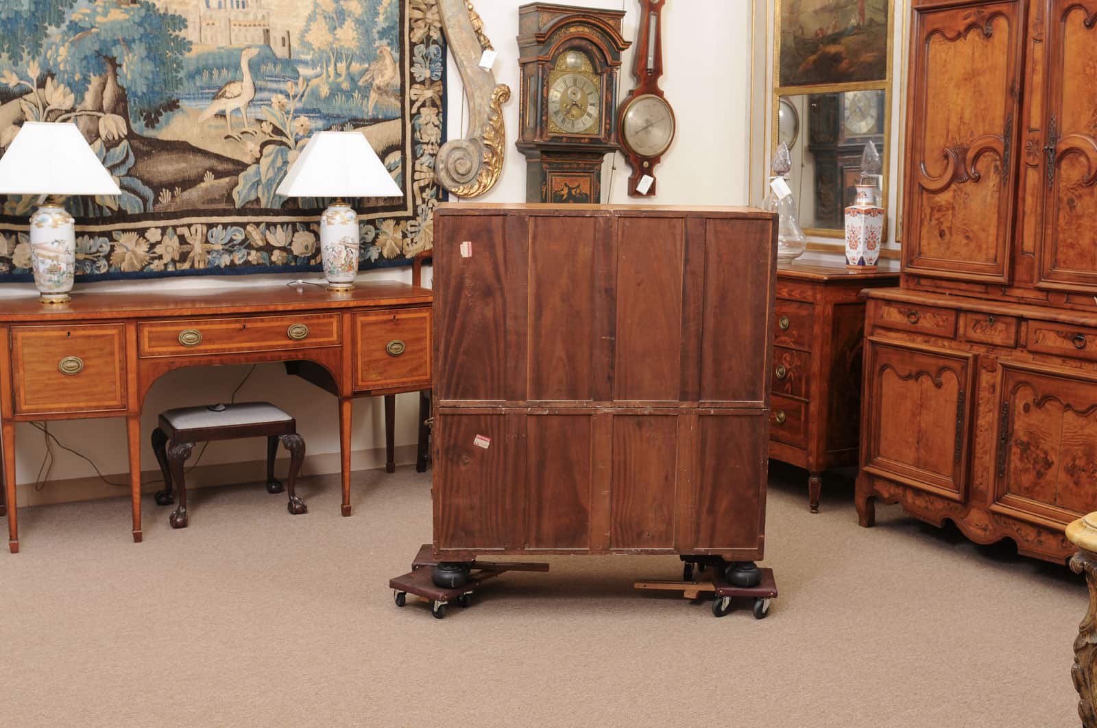 19th Century English Brass Mounted Mahogany Campaign Chest with Ebonized Detail & Secretary Drawer - Image 16