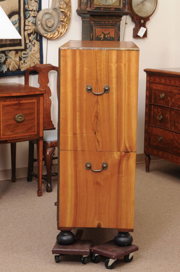 19th Century English Brass Mounted Mahogany Campaign Chest with Ebonized Detail & Secretary Drawer - Image 18