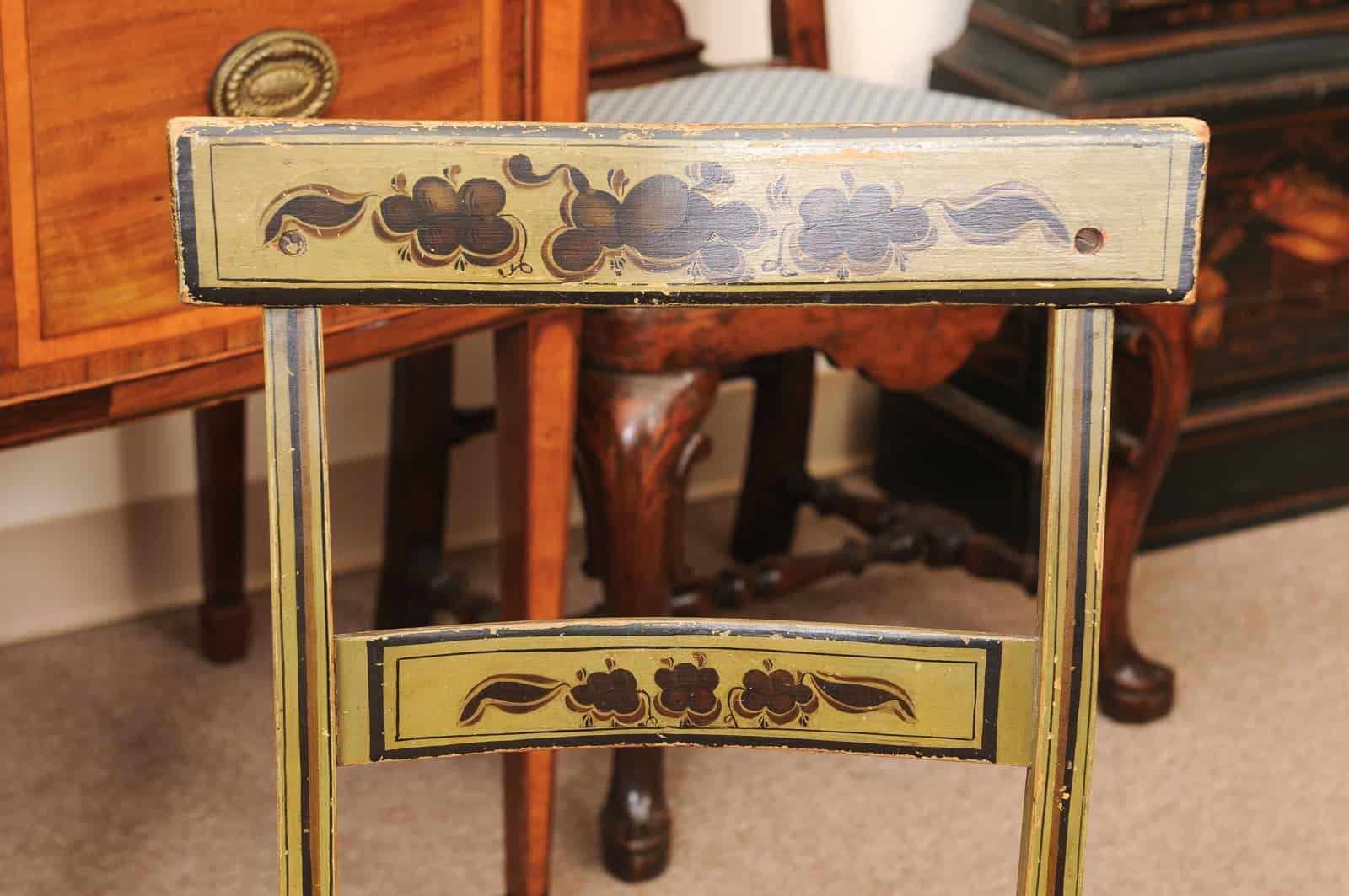 Pair of Green Painted Federal Side Chairs with Rush Seats, Early 19th Century - Image 12