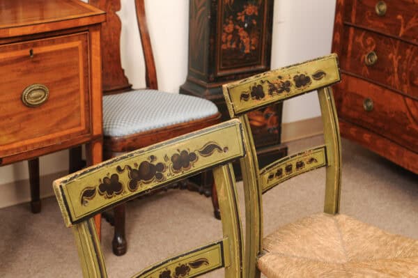 Pair of Green Painted Federal Side Chairs with Rush Seats, Early 19th Century - Image 13
