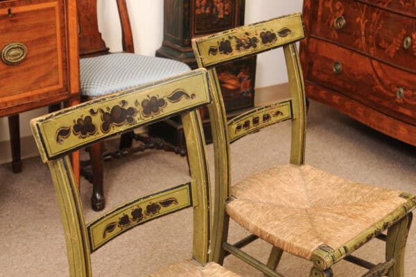 Pair of Green Painted Federal Side Chairs with Rush Seats, Early 19th Century - Image 14