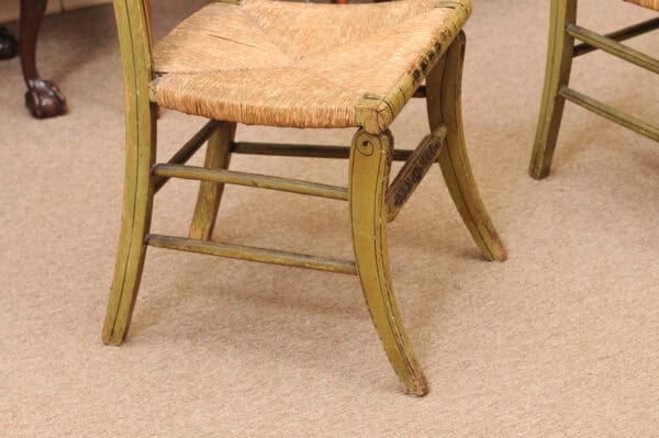 Pair of Green Painted Federal Side Chairs with Rush Seats, Early 19th Century - Image 15