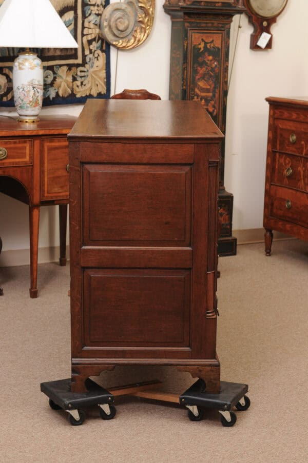 English Late 18th Century Dresser Base with 3 Drawers, Brass Bail Pulls and Shaped Apron - Image 7