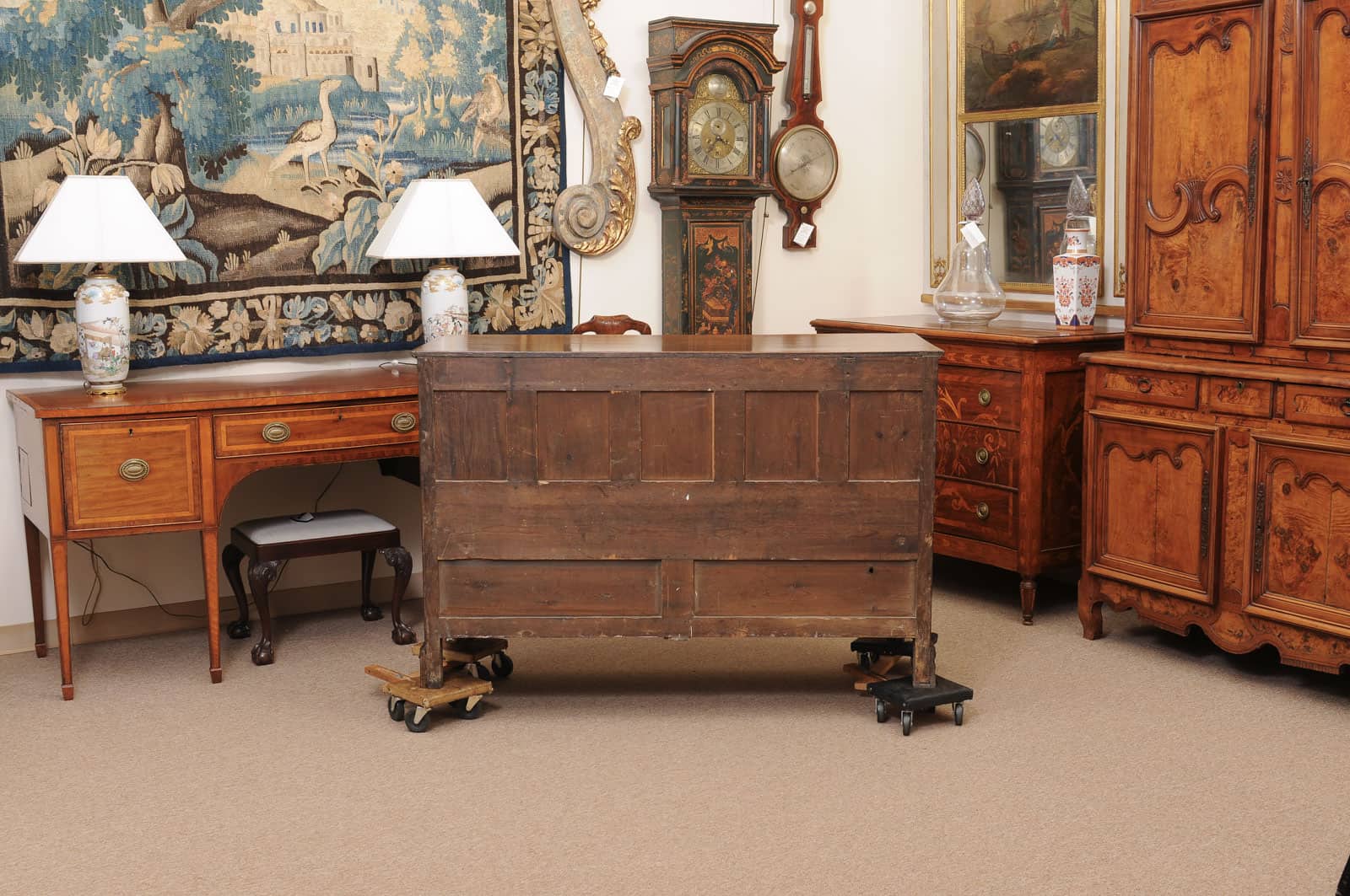 English Early 19th Century Oak Mules Chest with 7 Crossbanded Drawers, and Flanking Column Detail - Image 9