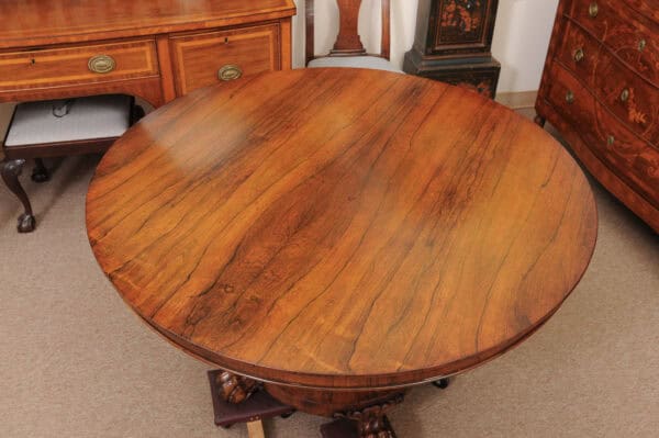 English 19th Century William IV Roswood Pedestal Center Table with Paw Feet - Image 4