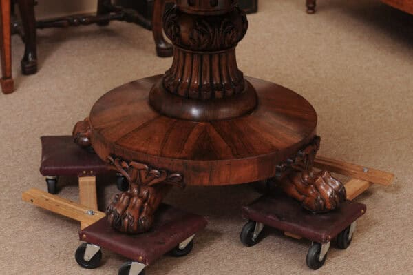 English 19th Century William IV Roswood Pedestal Center Table with Paw Feet - Image 8