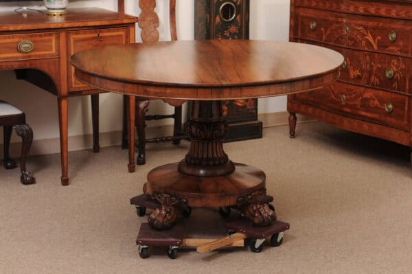 English 19th Century William IV Roswood Pedestal Center Table with Paw Feet - Image 10
