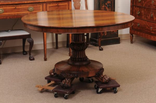 English 19th Century William IV Roswood Pedestal Center Table with Paw Feet - Image 13