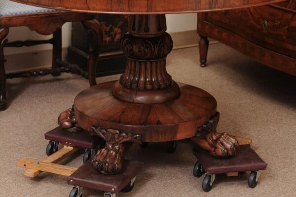 English 19th Century William IV Roswood Pedestal Center Table with Paw Feet - Image 14