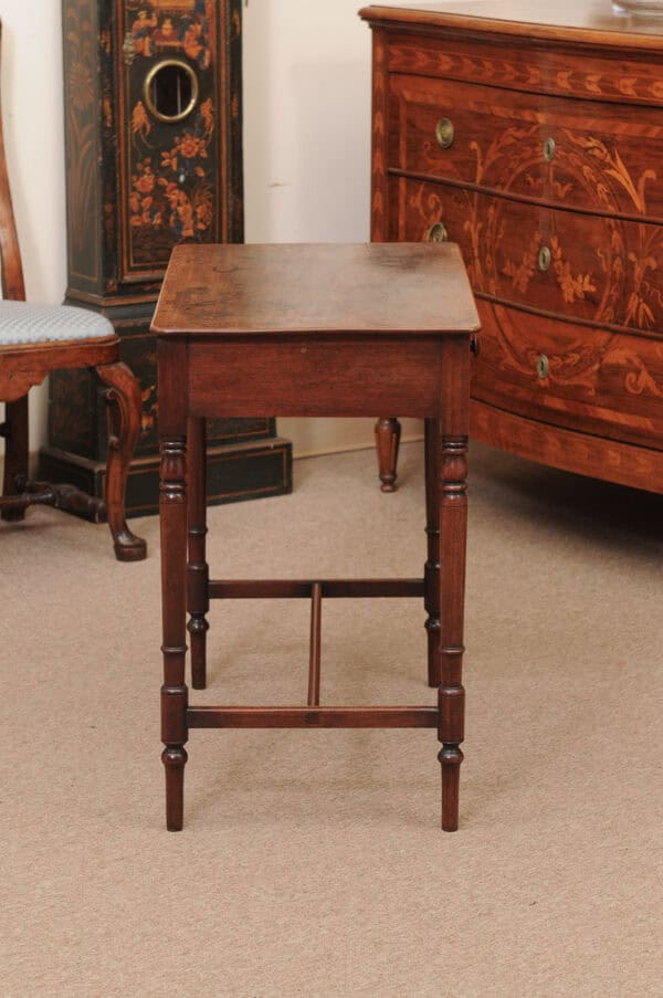 English 19th Century Mahogany Side Table Featuring 1 Drawer with wooden Pulls, Turned Legs and H-Form Stretcher - Image 7