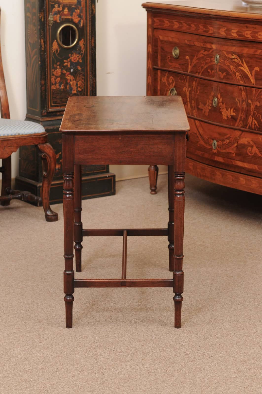 English 19th Century Mahogany Side Table Featuring 1 Drawer with wooden Pulls, Turned Legs and H-Form Stretcher - Image 7