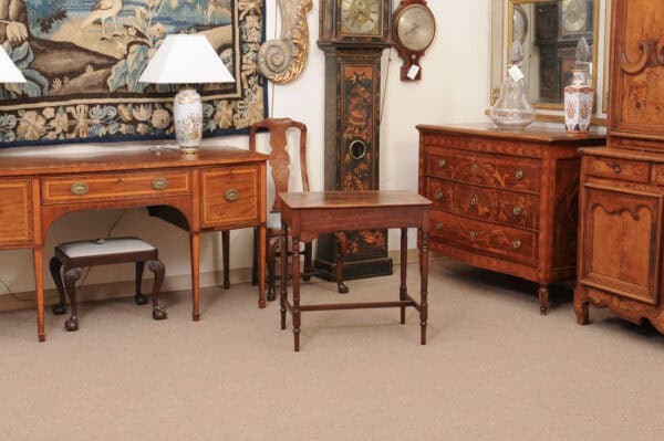 English 19th Century Mahogany Side Table Featuring 1 Drawer with wooden Pulls, Turned Legs and H-Form Stretcher - Image 9