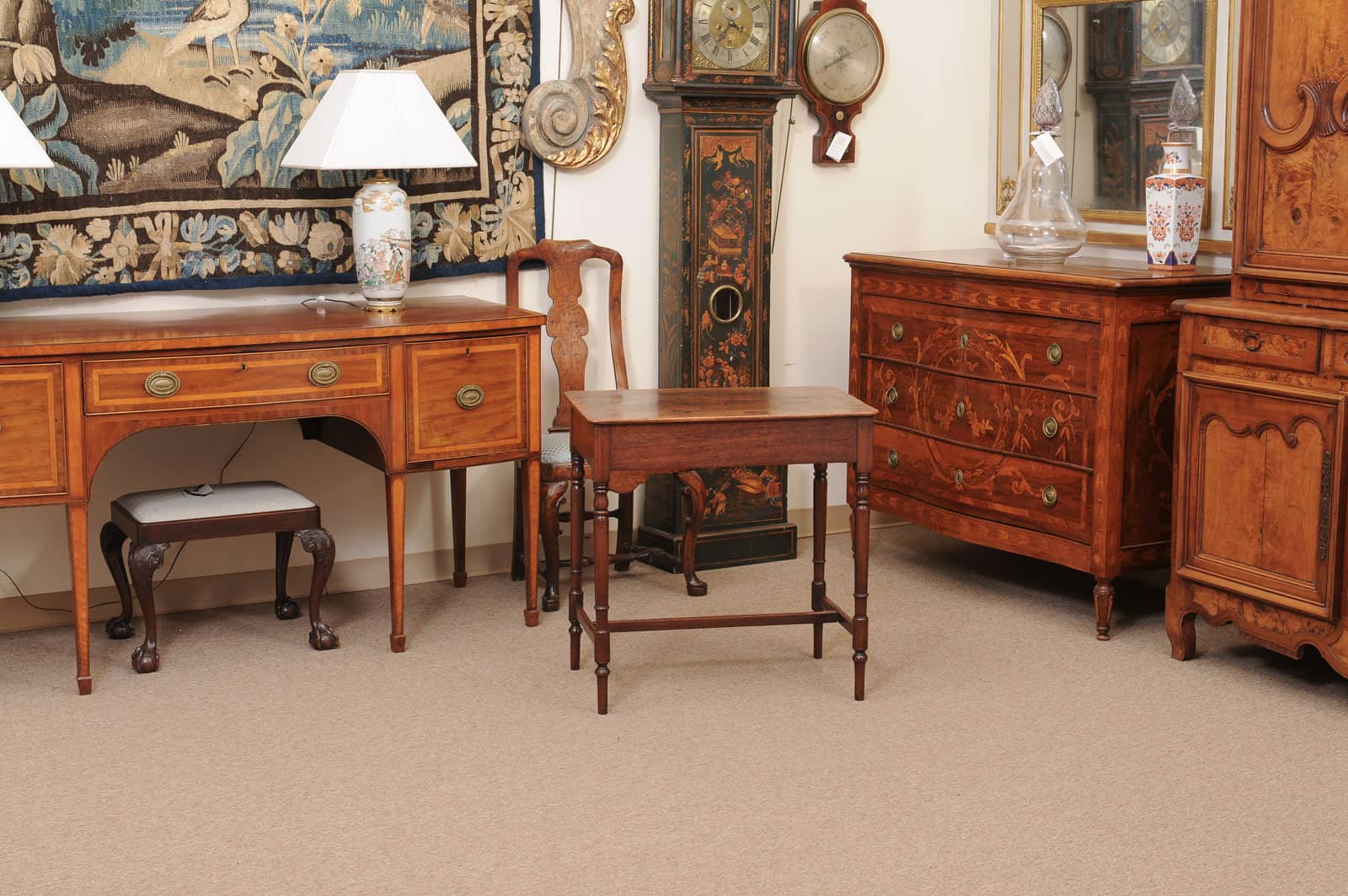 English 19th Century Mahogany Side Table Featuring 1 Drawer with wooden Pulls, Turned Legs and H-Form Stretcher - Image 9