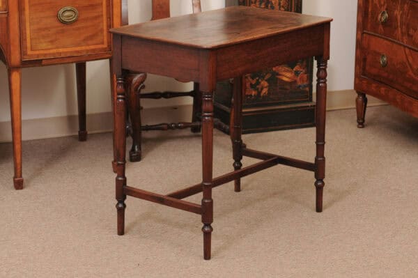 English 19th Century Mahogany Side Table Featuring 1 Drawer with wooden Pulls, Turned Legs and H-Form Stretcher - Image 10
