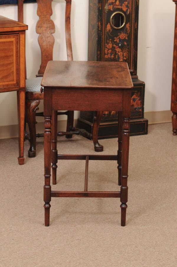 English 19th Century Mahogany Side Table Featuring 1 Drawer with wooden Pulls, Turned Legs and H-Form Stretcher - Image 11