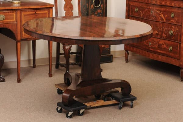 English 19th Century Rosewood Center Table with Pedestal Base and Scroll Feet - Image 3