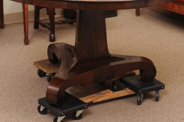 English 19th Century Rosewood Center Table with Pedestal Base and Scroll Feet - Image 4