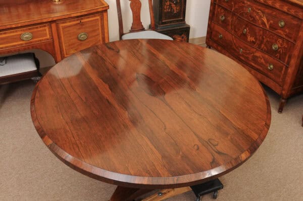 English 19th Century Rosewood Center Table with Pedestal Base and Scroll Feet - Image 5