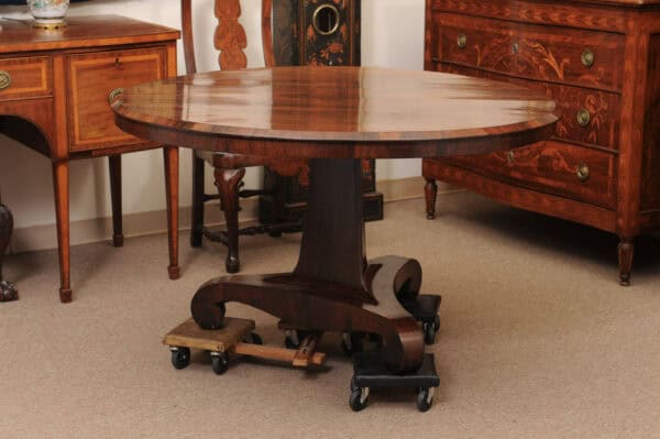 English 19th Century Rosewood Center Table with Pedestal Base and Scroll Feet - Image 6