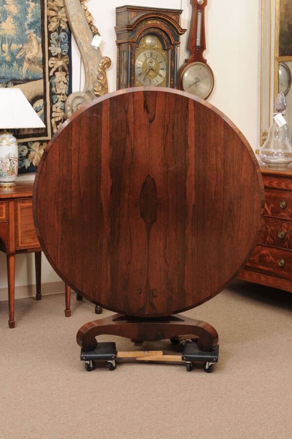 English 19th Century Rosewood Center Table with Pedestal Base and Scroll Feet - Image 13