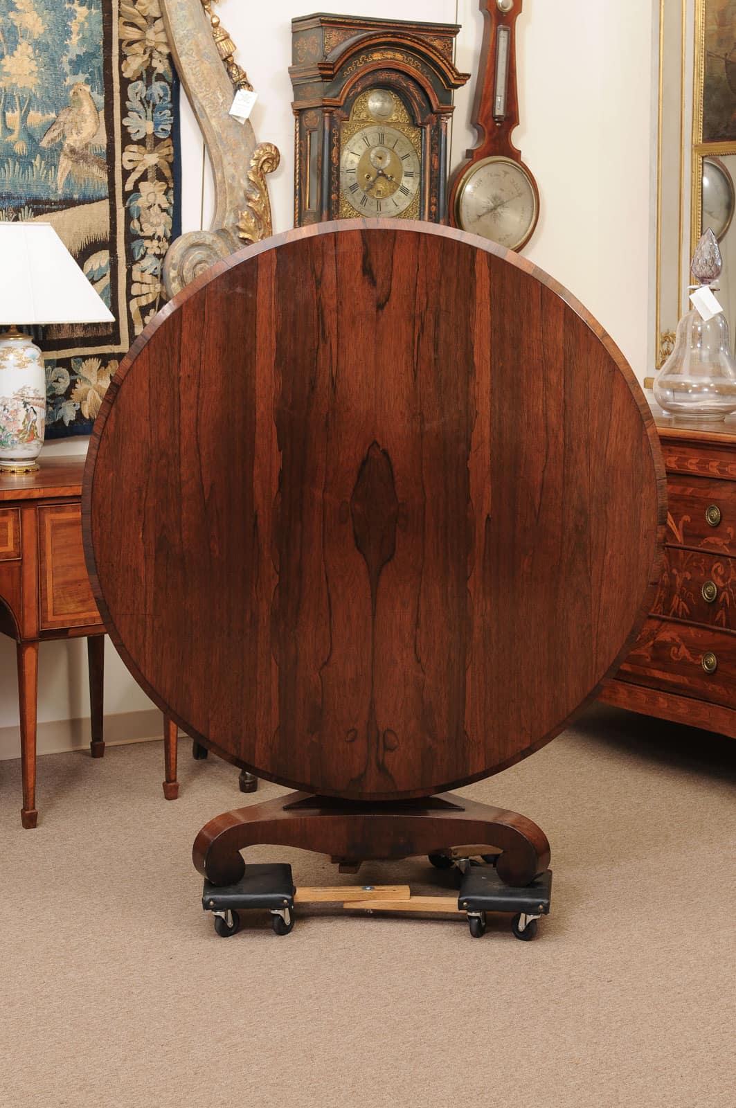 English 19th Century Rosewood Center Table with Pedestal Base and Scroll Feet - Image 13