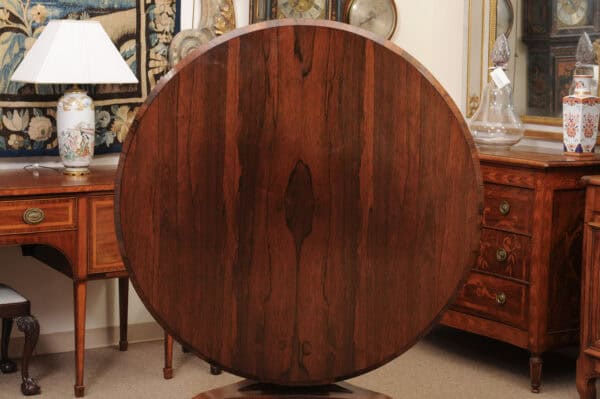 English 19th Century Rosewood Center Table with Pedestal Base and Scroll Feet - Image 14