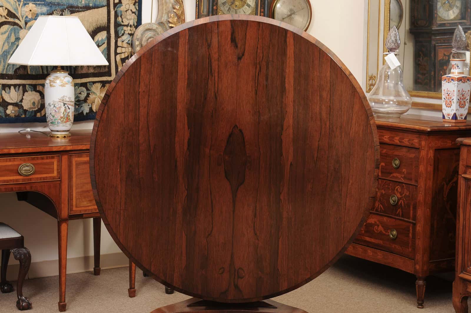 English 19th Century Rosewood Center Table with Pedestal Base and Scroll Feet - Image 14