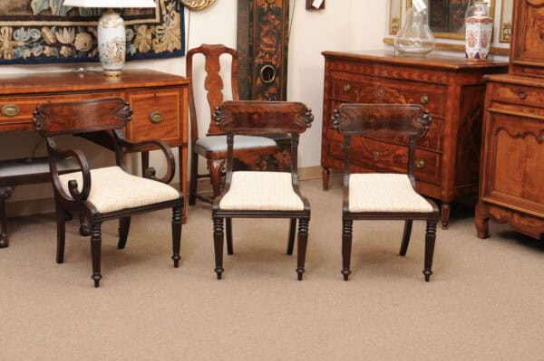 Matched Set of 9 William IV Carved Mahogany Dining Chairs with 1 Arm and 8 Sides - Image 3